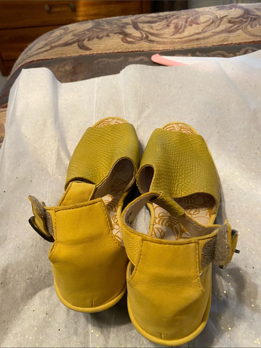 Fly London Women's Yellow Textured Wedge Slingbacks - Picture 5 of 6
